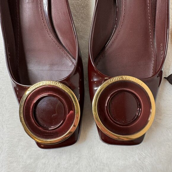 Louis Vuitton Shoes Pumps Patent Leather Burgundy Wine Loafer Size 37 Office - Picture 2 of 13